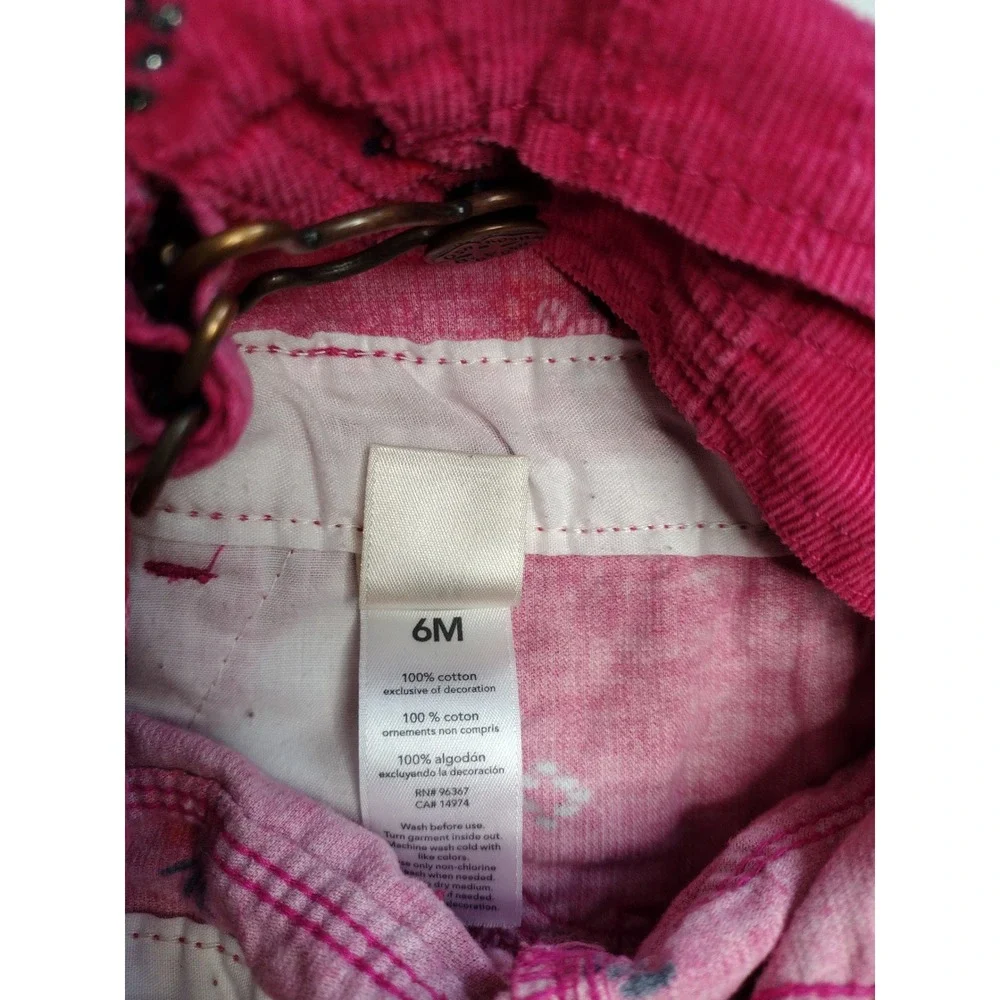 OshKosh Bgosh‎ Baby Girls Pink Corduroy Floral Print Overalls 6M Snap Inseam